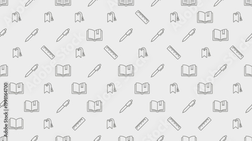 Seamless gray pencil and open book pattern background for education.