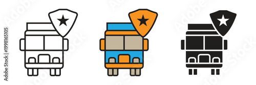 Car Or Sedan Front View Ikon Vektor. Symmetrical front view of a passenger car icon set available in outline, solid silhouette, and colorful flat design styles.