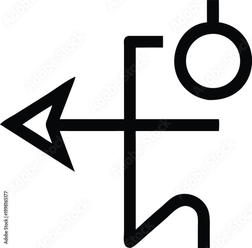 Black arrow symbol pointing left with circle and line