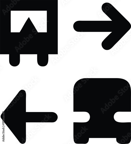 Black arrows and icons on white background