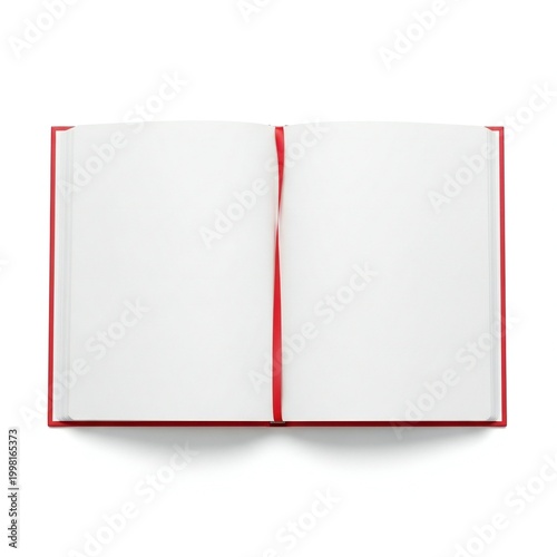 Open book with red spine and pages isolated on white background