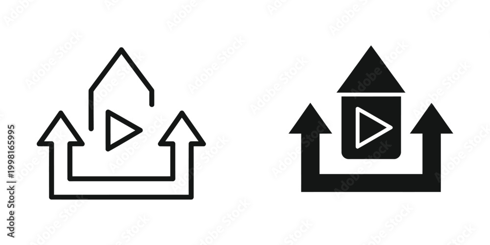 Fototapeta premium Upload video icon set with play button and arrow symbols for web and mobile interface design