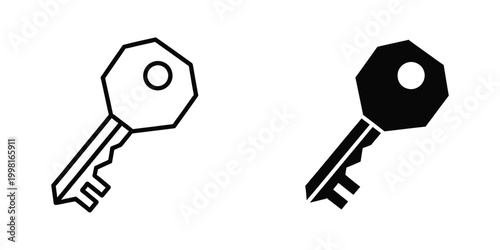 Black and outline key icon set for security and access symbol