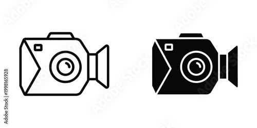 Black and white digital video camera icons set for media recording and photography projects