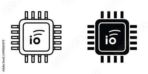 Black and white computer chip processor icons with internet of things symbol