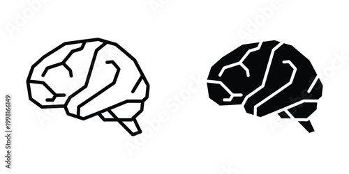 Black and white human brain icons showing outline and solid fill styles for medical design