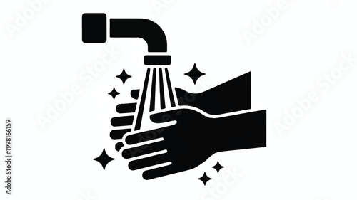 A person washes their hands under a running faucet with soap bubbles.