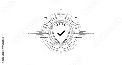 Futuristic security shield design with checkmark