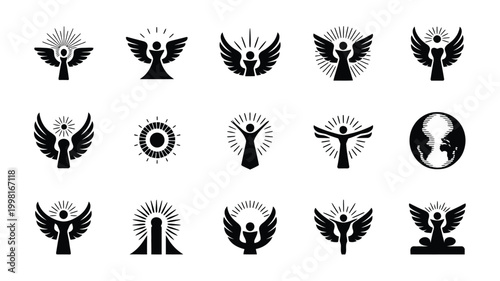 Symbolic ascension icons in silhouette representing spiritual growth and enlightenment concepts