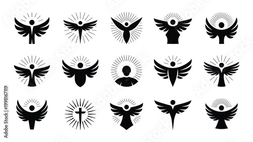 Symbolic ascension day icons in silhouette representing spiritual awakening and enlightenment concepts