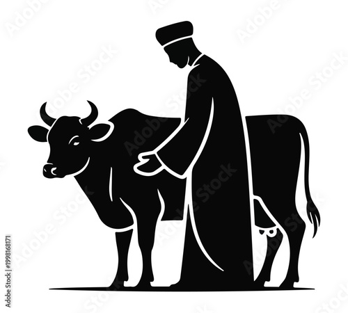 Islamic Festival Preparation Scene with Man and cow Vector