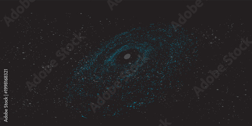 Mysterious Blue Spiral Galaxy of Particles in Deep Space With Cosmic Vortex and Digital Nebula