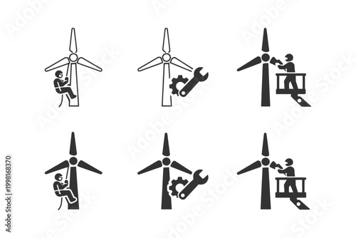 Technician icons for wind turbine repair and maintenance.