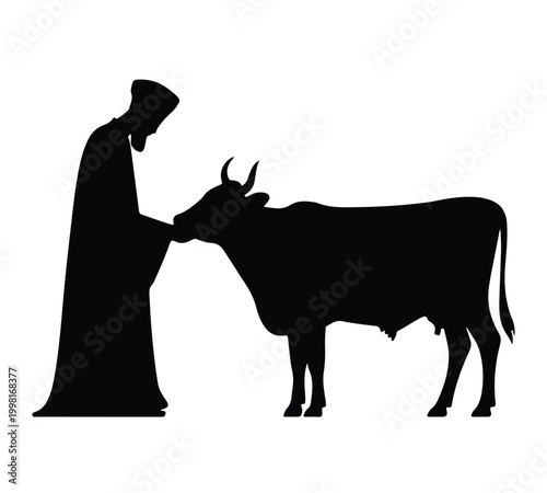 Islamic Festival Preparation Scene with Man and cow Vector