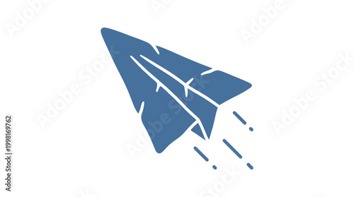 Blue paper airplane silhouette on white background for business and creative design