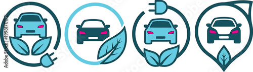 ElectricCarsWithLeavesAndPlugsIcons