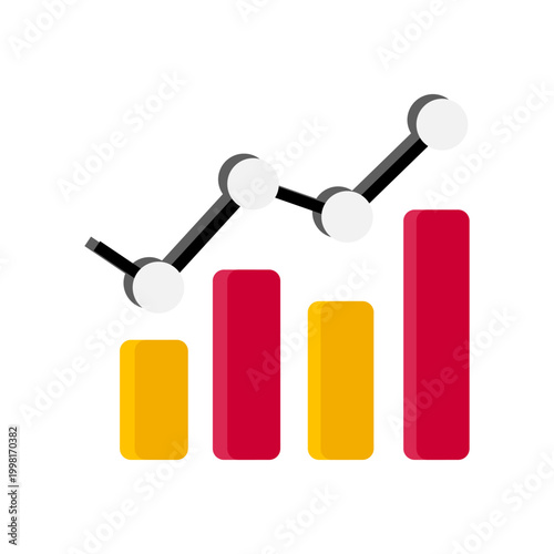 Business graph and chart icon with growth arrow for financial analytics. Success profit trend symbol for investment and marketing report design. Data visualization element. Vector EPS 10.