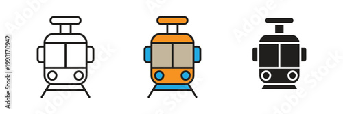 Commuter Train Icon Vector. Modern commuter train and subway icons in front view perspective, suitable for urban transportation systems, public transit maps, and travel.