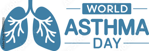 World Asthma Day awareness poster with human lungs icon for respiratory health campaign and medical care advocacy background