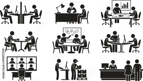 Officeworkiconssetisolatedontransparentbackground