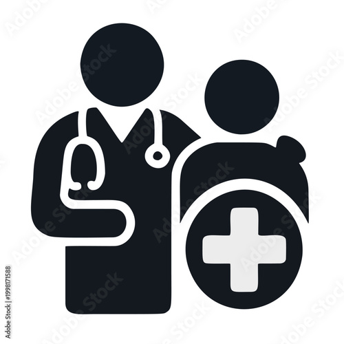 Simple Flat Design Doctor and Patient Consultation Medical Care Icon Symbol