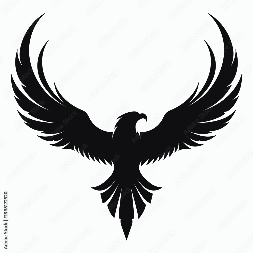 Obraz premium Black eagle, bird silhouette, spread wings, vector icon, graphic symbol