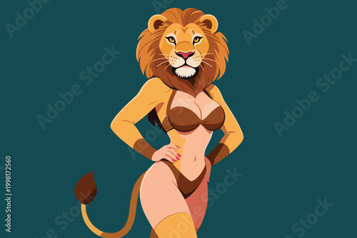 Vector Sexy Woman in Lion Costume Illustration Creative Design Template 