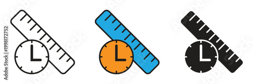 Ruler and Clock Vector Icon. Measurement ruler combined with a clock face icons, symbolizing time management in production, technical deadlines, project duration, and efficient engineering.