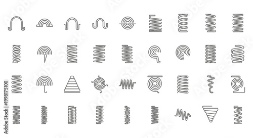 collection of various spring coil icons illustrating different types and forms