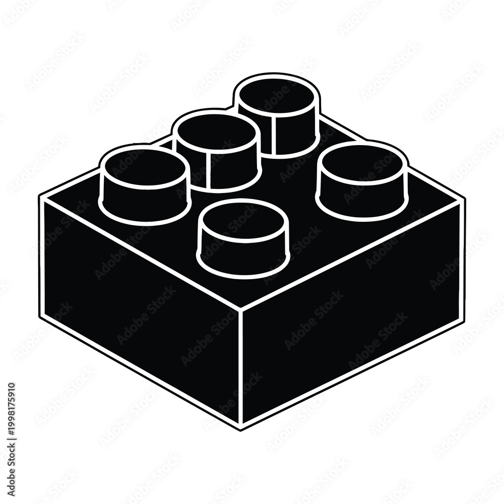 Fototapeta premium Black Lego brick with six studs on top isolated on white background
