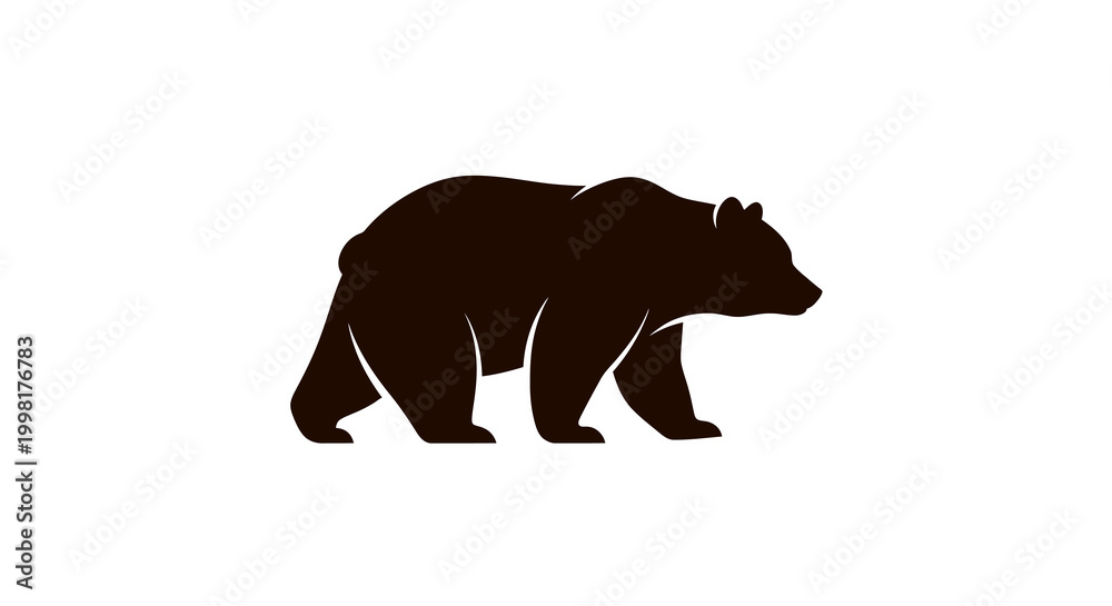 Fototapeta premium Brown Bear Silhouette Walking Isolated on White Background, Wildlife Animal Icon