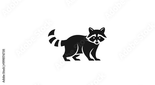 Black Raccoon Silhouette Icon on White Background, Vector Illustration