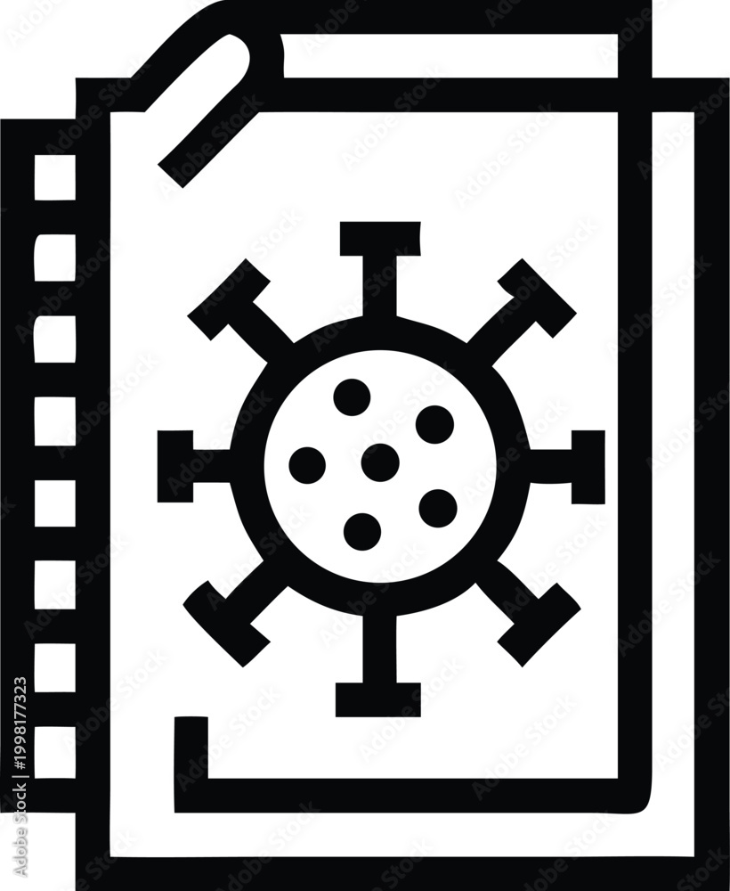 Obraz premium Virus Microbe Symbol on a Document Representing Medical Reports and Critical Information About a Global Health Crisis