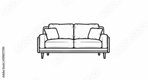 Minimalist line art sketch of a modern two-seater sofa with two pillows