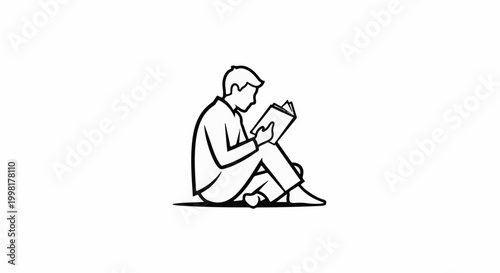 Minimalist outline of a person sitting and reading a book