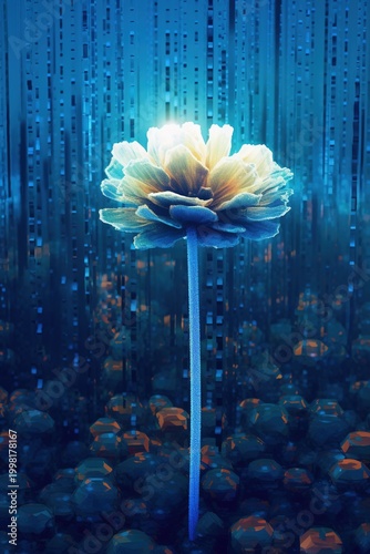 Glowing Futuristic Lotus Flower – Neon Bioluminescent Floral Digital Art