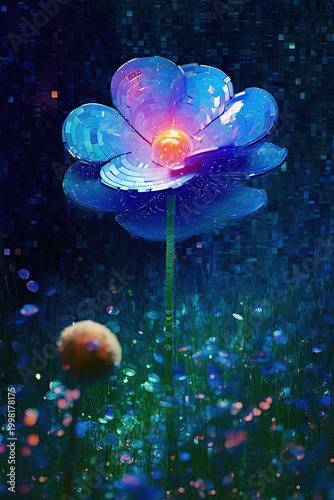 Glowing Futuristic Lotus Flower – Neon Bioluminescent Floral Digital Art