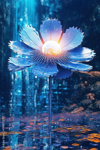 Glowing Futuristic Lotus Flower – Neon Bioluminescent Floral Digital Art
