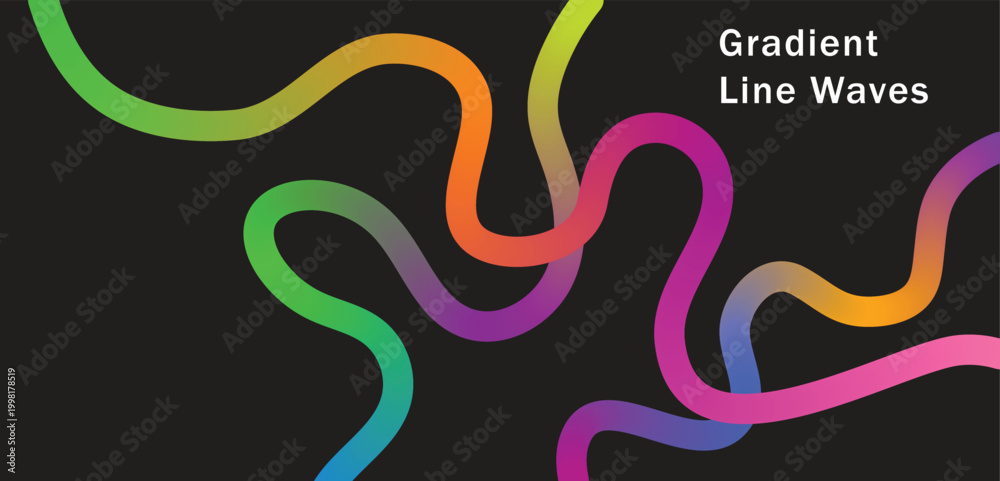Fototapeta premium Curve Gradient Abstract Color Lines Pattern with Wave Shapes. Background with 3D Dynamic Lines. Modern Fun Rainbow Ribbons Pattern.
