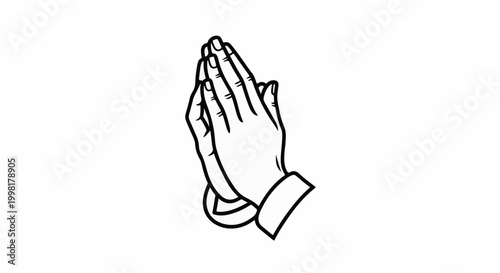Line art of two hands clasped together in prayer, one wearing a cuff