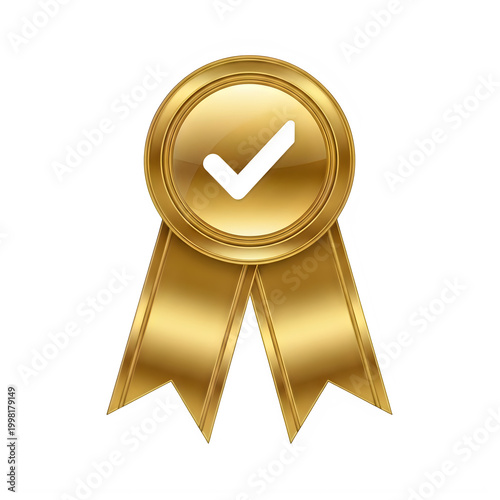 Gold seal with checkmark and ribbon