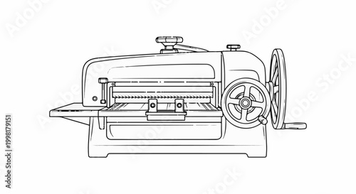 Mechanical paper cutting machine with a rotating wheel and crank