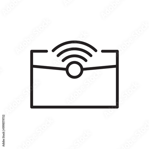 A sleek, minimalist vector icon of a digital smart card emitting signal waves. Clean, scalable outline art perfect for representing seamless wireless connectivity in modern tech-driven interfaces.