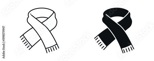 Scarf clothing icon set, winter fashion accessory for warmth in line and flat style. vector illustration.