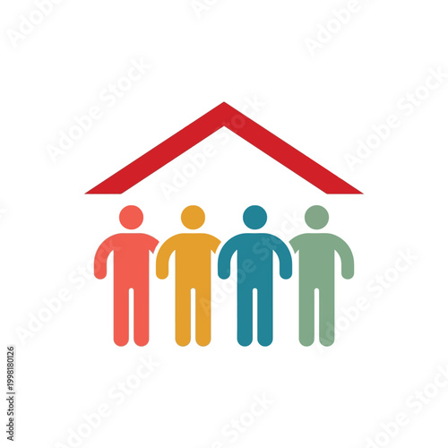 Four Multicolored Abstract Figures Forming The Strong Symmetrical Pillars Of A Red Roof Minimalist Flat Vector Logo Design For International Day Of Cooperatives On White Background