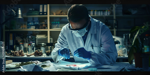 Researcher Conducting Precision Lab Experiment | Microbiologist Analyzing Biological Samples | Scientist Working with Laboratory Equipment Under Dim Lighting

