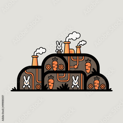 Carrot Factory with Rabbits on Industrial Site