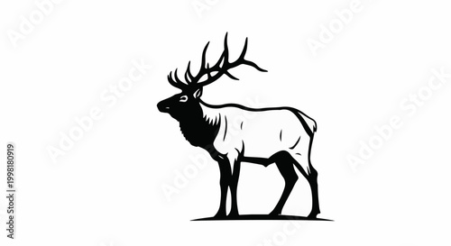 Majestic elk with large antlers, facing left, depicted in a stylized silhouette