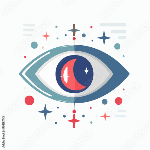 Mystical Eye with Moon and Stars Illustration