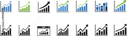 Bar chart growth icons illustration, financial increase symbol design, business performance concept art, data analysis graphic, upward trend representation